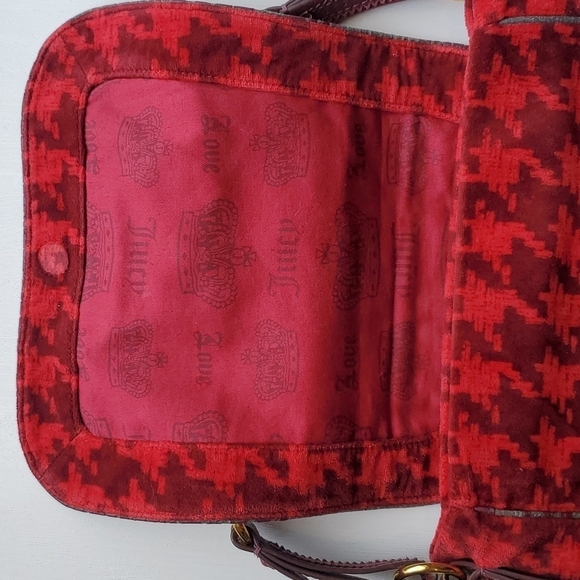 Juicy Couture Vintage Y2K Red Maroon Velvet Houndstooth Messenger Bag Purse - Picture 5 of 9